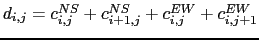 $ d_{i,j} = c_{i,j}^{NS}+ c_{i+1,j}^{NS} + c_{i,j}^{EW} + c_{i,j+1}^{EW}$