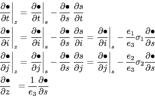 \begin{equation*}\begin{aligned}&\left. {\frac{\partial \bullet }{\partial t}} \...
...rac{1}{e_3 }\frac{\partial \bullet }{\partial s}  \end{aligned}\end{equation*}