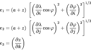 \begin{equation*}\begin{aligned}e_1 &=\left( {a+z} \right)\;\left[ {\left( {\fra...
...&=\left( {\frac{\partial z}{\partial k}} \right)  \end{aligned}\end{equation*}