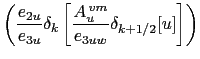 $\displaystyle \equiv \sum\limits_{i,j,k} \frac{\chi } {e_{1t} e_{2t}} \biggl\{ \Biggr. \quad \delta_{i+1/2}$