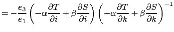 $\displaystyle =-\frac{e_3 }{e_1 } \left( \frac{\partial \rho }{\partial i} \right) \left( {\frac{\partial \rho }{\partial k}} \right)^{-1}$