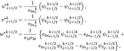 \begin{displaymath}\begin{split}{u^*}_{i+1/2}^{k} & = - \frac{1}{{e_{3u}}_{i}^{k...
...j-1/2}^{k+1/2} {\psi_2}_{j-1/2}^{k+1/2} \right\}, \end{split}\end{displaymath}